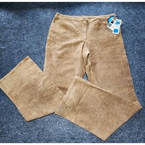 Womens Vintage Covington Genuine Suede Leather Pants Cognac Brown Bootcut 16 NEW